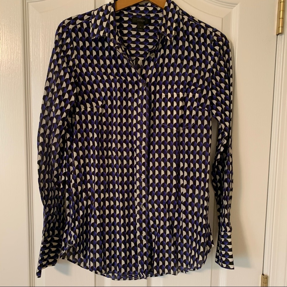 J Crew silk blend geo print button down